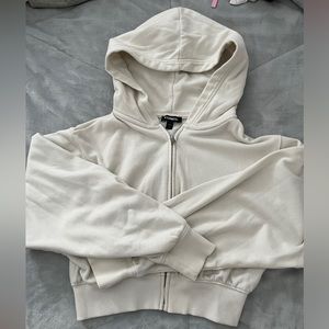 cream cropped long sleeve zip up size SMALL
